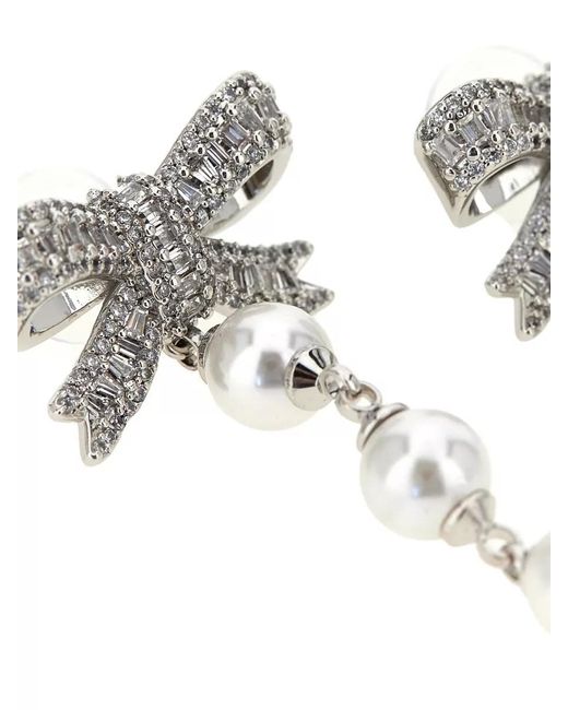 Self-Portrait Multicolor Crystal Bow Pearl Drop Earrings