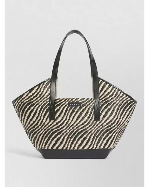 Marni Gray Small Tote Bag Zebra Pattern Canvas