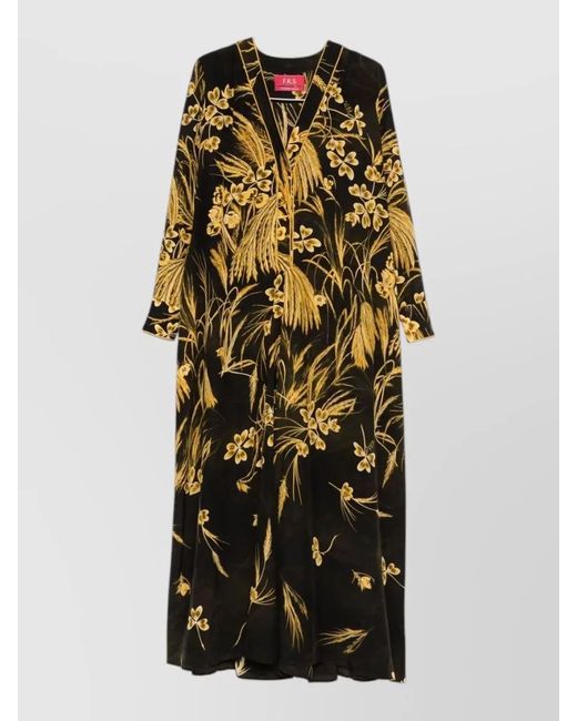 F.R.S For Restless Sleepers Multicolor Silk Blend Maxi Dress Belted Waist