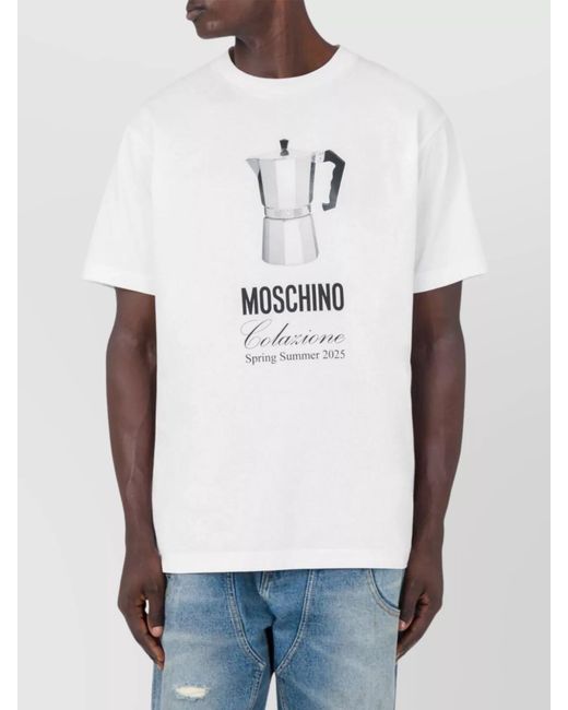 Moschino White Cotton Regular-Fit Logo-Print T-Shirt for men