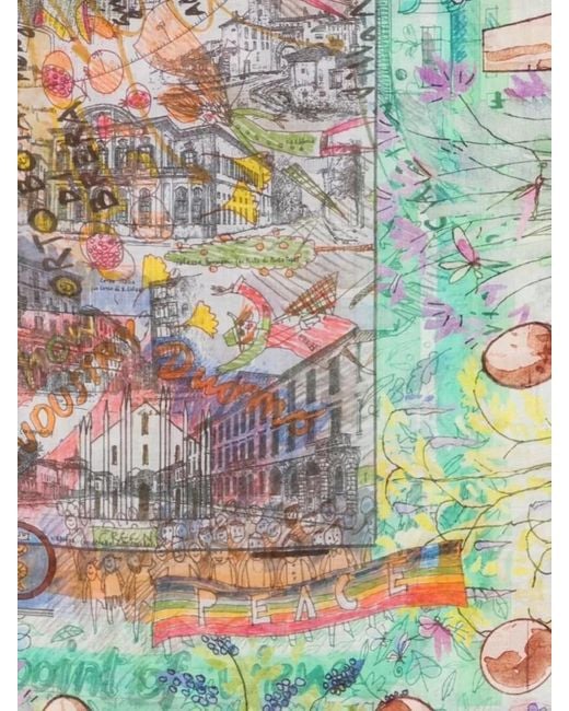 Faliero Sarti Gray Silk Blend Printed Fringed Scarf