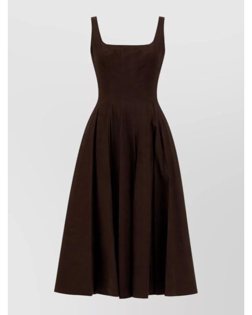 Staud Multicolor Midi Dress Wells Square Neck Pleated