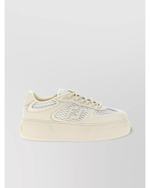 Fendi Natural Mesh Panel Platform Sole Sneakers