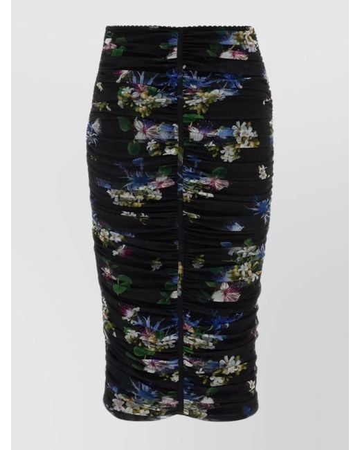 Blumarine Black Floral Bodycon Midi Tulle Skirt