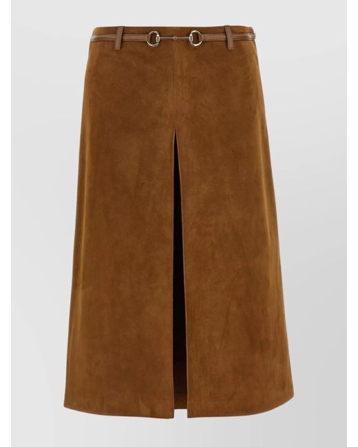 Gucci Brown Suede Skirt Horsebit Detail