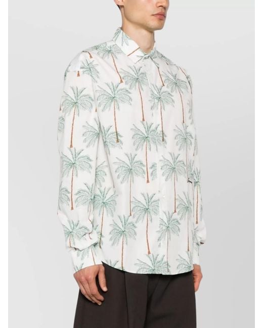 Jacquemus White Graphic Palm Tree Print Button-Down Collar Shirt for men