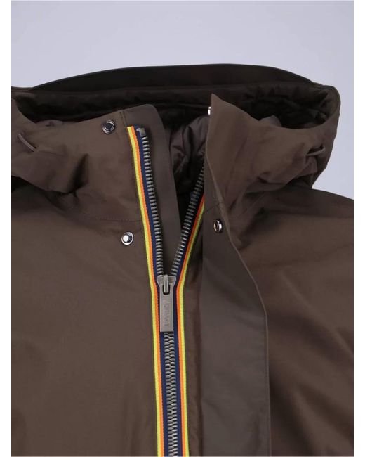 K-Way Brown Padded Hooded Raincoat for men