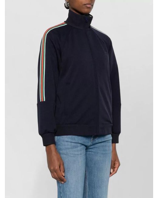 Gucci Blue High Neck Jacket Long Sleeves Stripes