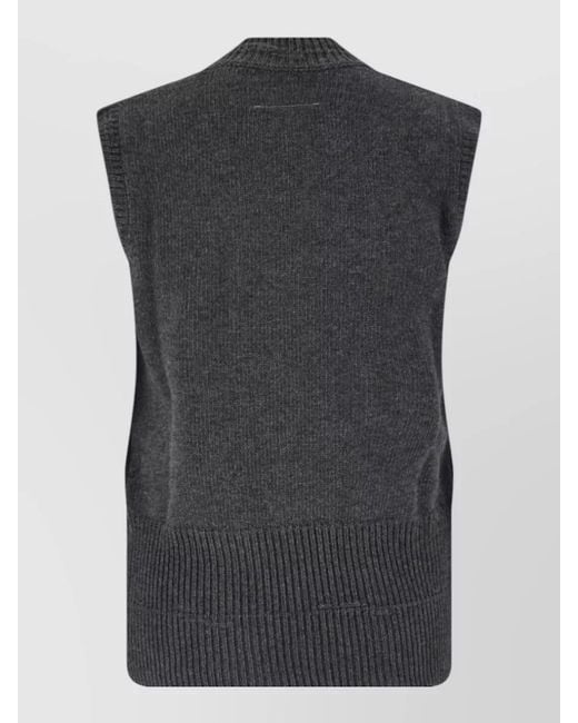 MM6 by Maison Margiela Black Ribbed Hem Sleeveless V Neck Top