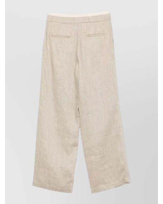 Alysi Natural Striped Trousers Wide Leg Elasticated Waistband