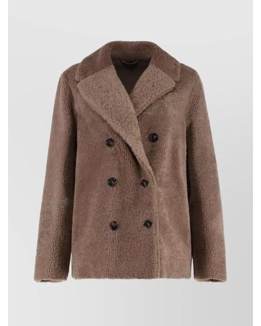 Max Mara Brown Futura Double-Breasted Faux Fur Peacoat