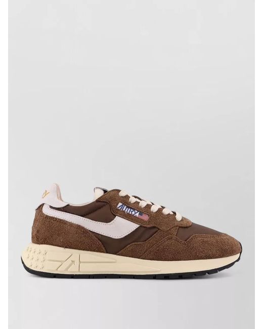 Autry Brown Nylon Leather Low-Top Sneakers for men
