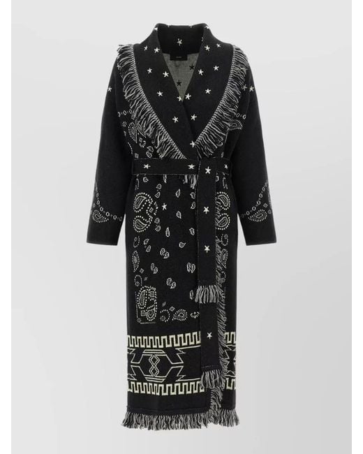 Alanui Black Bandana Long Coat Fringe Stars Paisley Belt