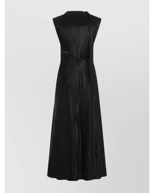 Jil Sander Black Cupro Asymmetric Scarf-Collar Short-Sleeve Midi Dress