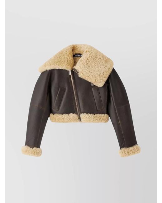 Jacquemus White Asymmetrical Aviator Leather Jacket