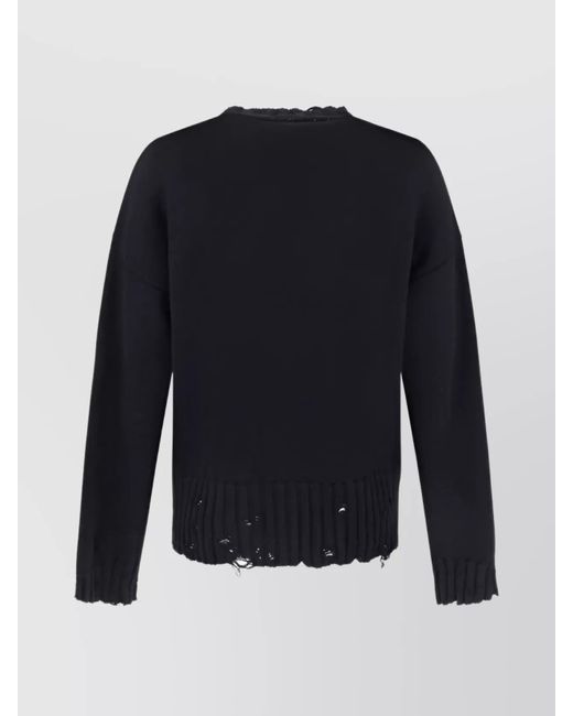 Marni Blue Cotton Distressed Ribbed Crewneck Jumper for men