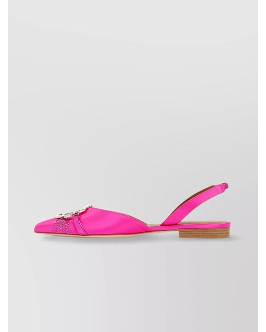 Malone Souliers Pink Satin Crystal-Embellished Flats