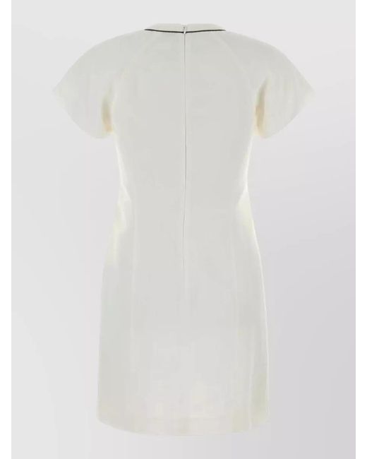 Brunello Cucinelli White Viscose Blend Dress Cap Sleeves Crew Neckline