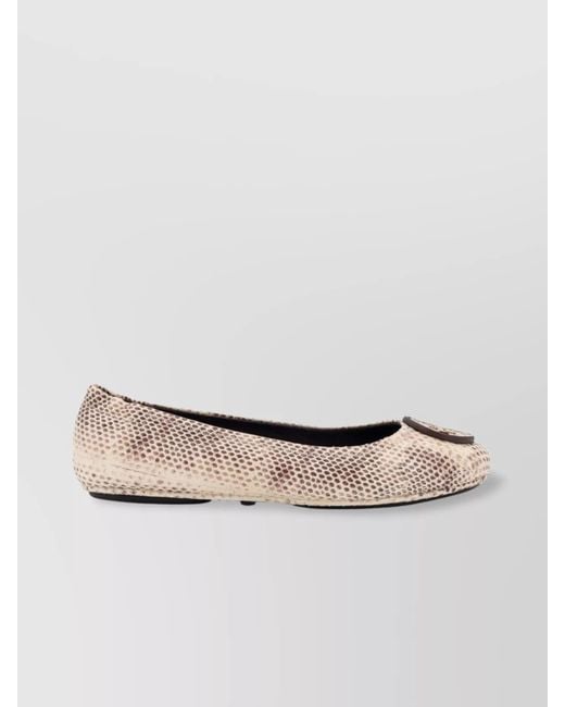 Tory Burch Natural Leather Animalier-Print Ballerina Shoes