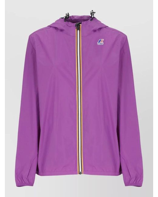 K-Way Purple Short Hooded Jacket Waterproof Zip Pockets