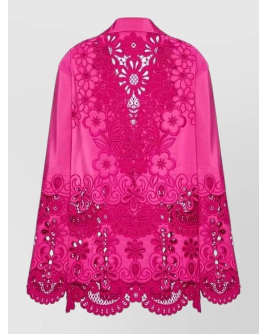 Valentino Garavani Pink Shirt Lace Collar Long Sleeve Openwork Hem