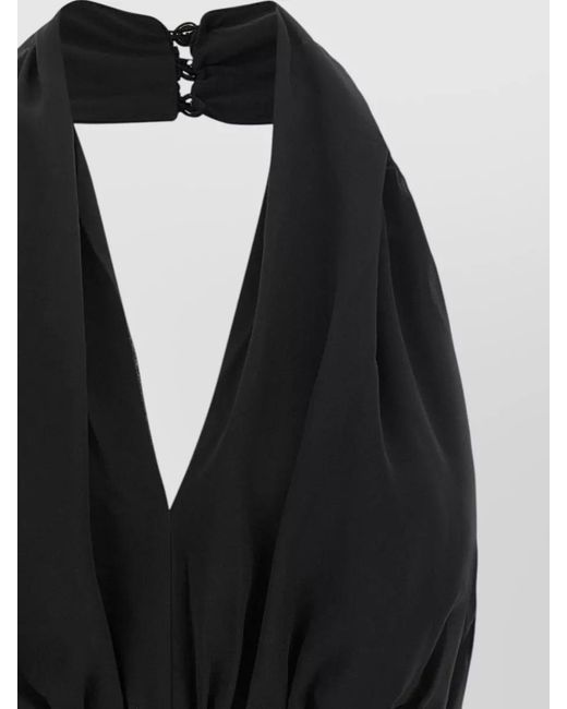 ROTATE BIRGER CHRISTENSEN Black Ruched Halter Dress Deep V Adjustable Straps