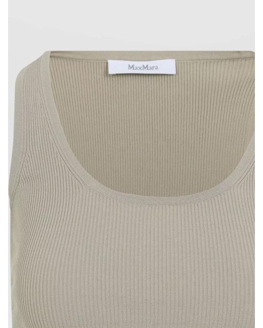 Max Mara Natural Ghiro Ribbed Scoop Neck Sleeveless Top