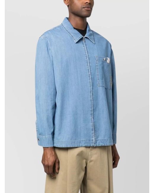 Lanvin Blue Denim Zip-Up Shirt for men