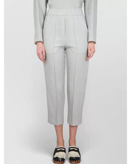 Alysi Gray High Waist Cropped Pants Elastic Waistband