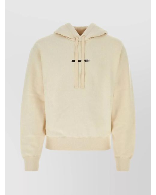 Jil Sander Natural Cotton Logo Print Hooded Sweatshirt for men