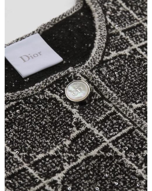 Dior Black Knit Jacket Sequin Detail Front Pockets