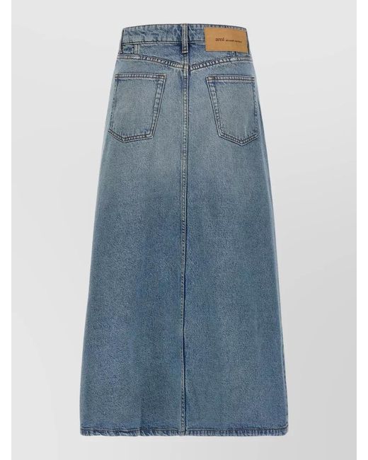 AMI Blue High Waist Denim Skirt A Line Cut