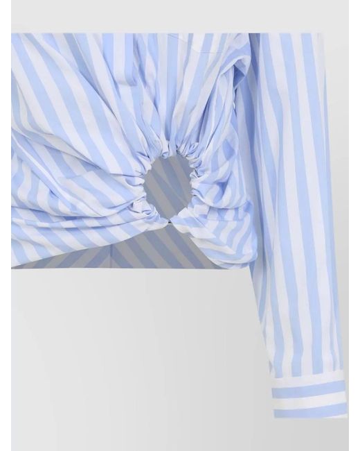 Sportmax Blue Cropped Striped Cotton Shirt Cutout Detail