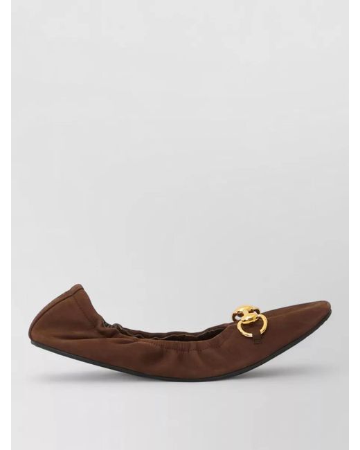 Gucci Brown Ballet Loafer Flat Suede Horsebit Detail
