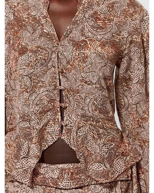 Isabel Marant Natural Celeny Blouse Long Sleeves Peplum Print