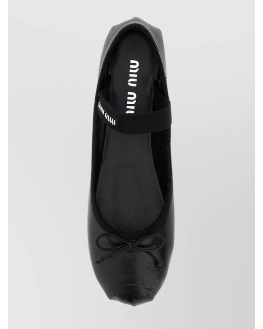 Miu Miu White Leather Ballerinas With Round Toe And Bow