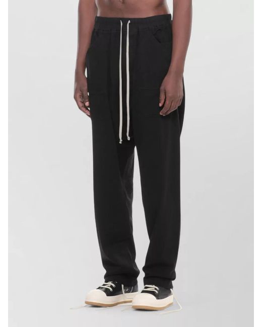 Rick Owens Black Straight Leg Cotton Trousers Welt Pockets for men