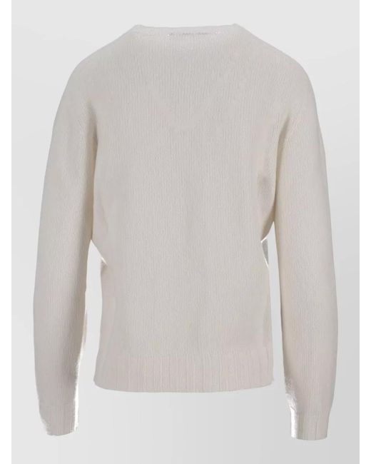 LA ROSE White Crew Neck Knitwear Long Sleeves Ribbed Trim