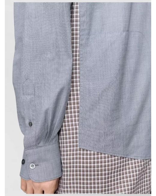 Maison Margiela Gray Layered Check Shirt Regular Fit Band Collar for men