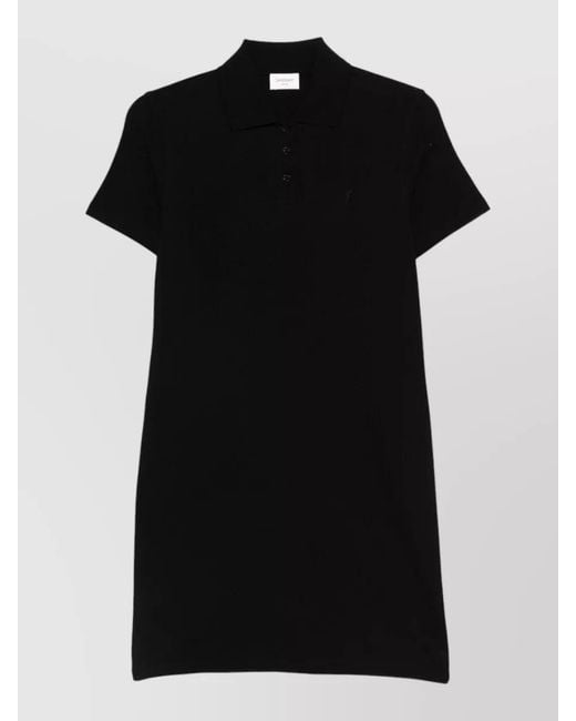 Saint Laurent Black Cotton Short-Sleeve Polo Mini Dress