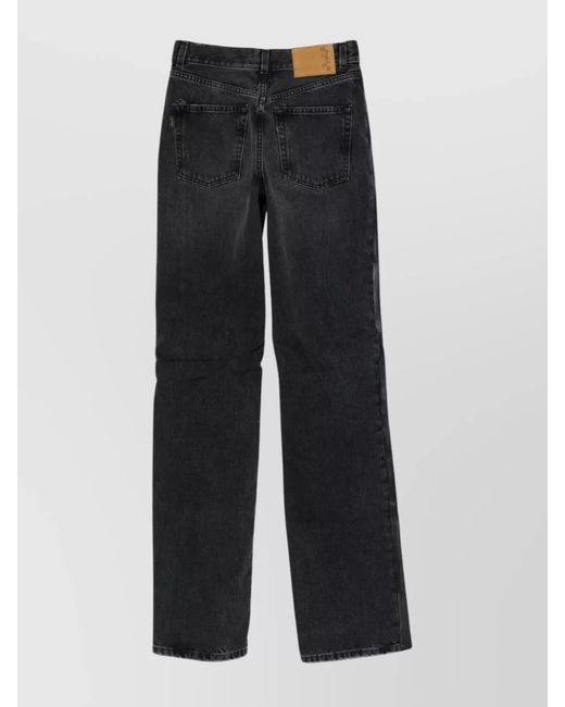 Haikure Gray Leather Panelled Straight Trousers
