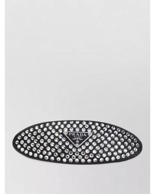 Prada White Crystal-Embellished Satin Hair Clip