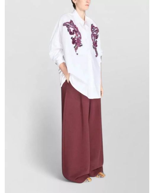 Dries Van Noten White Embroidered Oversized Cotton Shirt