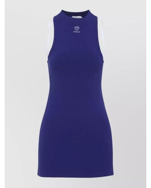 Versace Blue Vintage Beach Dress Contrast Trim Sleeveless