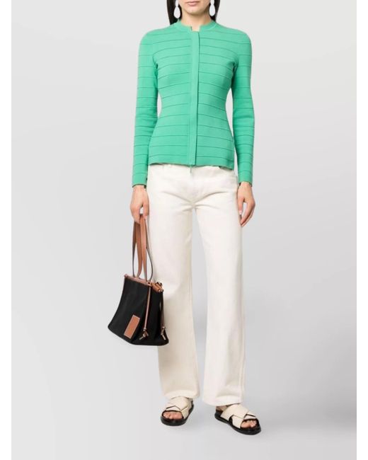 Emporio Armani Green Cotton Crew Neck Jacket With Fitted Silhouette