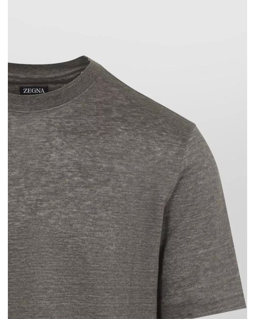 Zegna Gray Oasi Linen Crew Neck Short Sleeve T-Shirt for men