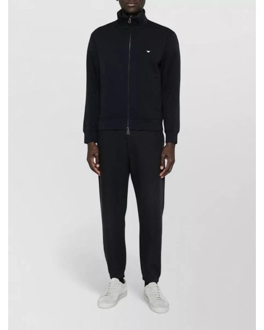 Emporio Armani Black Logo Cotton Sweatshirt High Collar Design for men