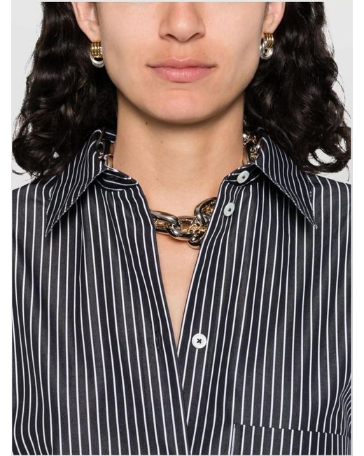 Totême Gray Striped Cotton Kimono-Sleeve Knee-Length Shirt Dress