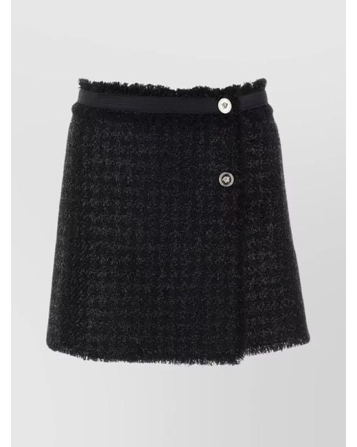 Versace Black Vichy Tweed Wrap Mini Skirt