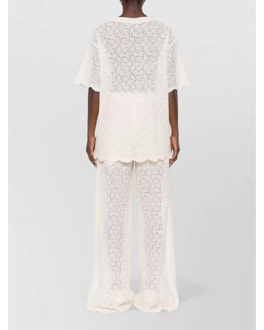 Ermanno Scervino Natural Embroidered Short-Sleeve Blouse